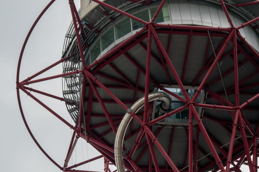 The ArcelorMittal Orbit with the Helix slide wrapped round it