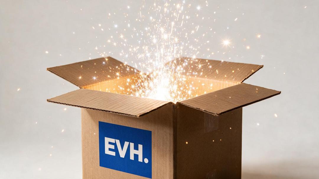 An EVH branded box with magic flying out of it
